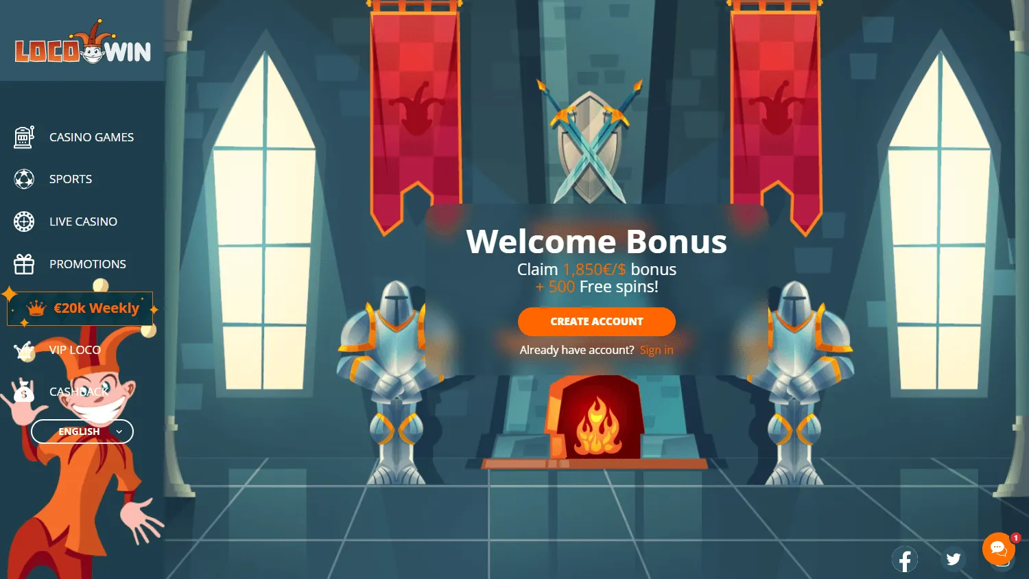 Locowin Casino desktop home view with casino and betting options